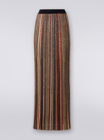 Jupe longue plissée à rayures verticales avec paillettes , Multicolore  - DS24SH10BK033MSM9AF