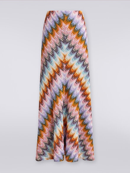 Long flared zigzag viscose skirt with lurex, Multicoloured  - DS24SH1XBR00Y5SM9CP