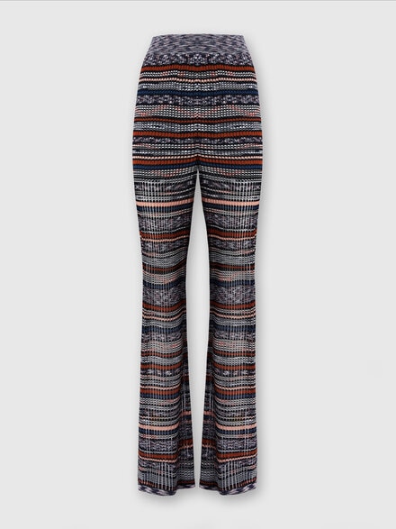 Ribbed trousers in slub viscose knit, Multicoloured  - DS24SI0FBK033GSM9AV