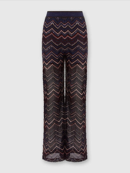 Trousers in zigzag knit with lurex and sequins, Multicoloured  - DS24SI0HBK033ISM9AP