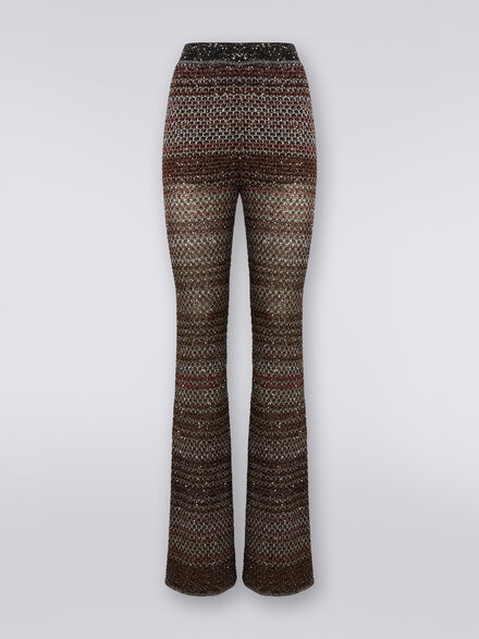 Pantaloni in maglia a rete con applicazione di paillettes  , Multicolore  - DS24SI0JBK033PSM9AJ