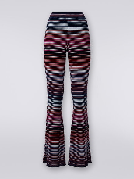 Pantalones acampanados de punto de algodón y viscosa a rayas , Multicolor  - DS24SI0LBK033TSM9AU