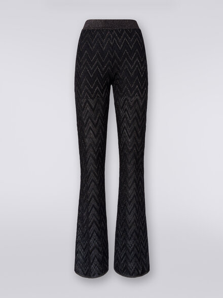 Trousers in zigzag viscose knit with lurex, Black    - DS24SI0QBK034GSM9AQ