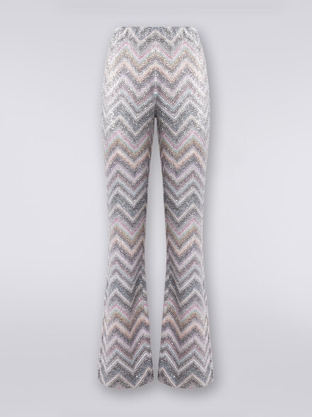 Flared trousers in zigzag knit with sequins, Multicoloured  - DS24SI0WBC0045L002B