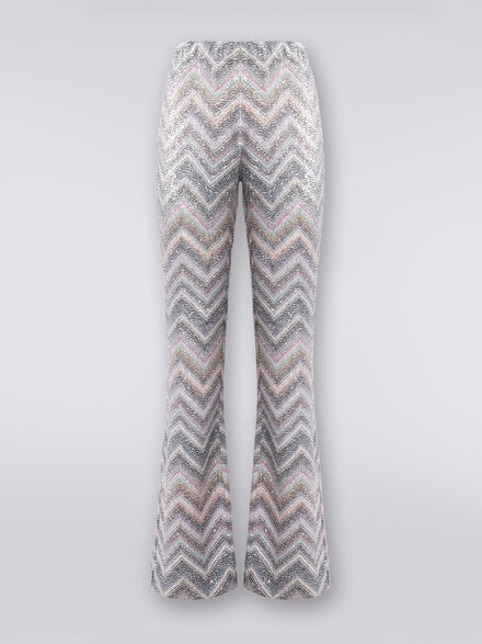 Flared trousers in zigzag knit with sequins , Multicoloured  - DS24SI0WBC0045L002B