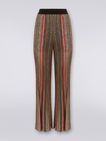 Trousers in vertical striped knit with sequins, Multicoloured  - DS24SI11BK033MSM9AF