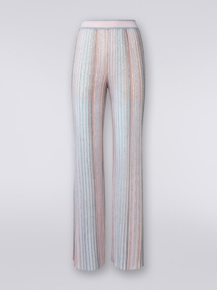 Trousers in vertical striped knit with sequins, Multicoloured  - DS24SI11BK033MSM9AH