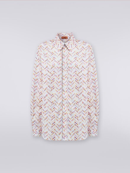 Camicia in popeline di cotone con pizzo sangallo, Multicolore  - DS24SJ0EBW00SVSM9DW