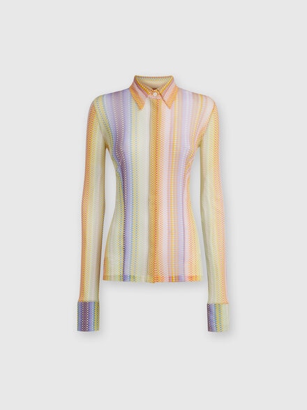 Printed stretch tulle shirt, Multicoloured  - DS24SJ0FBJ00KESM9E3