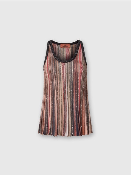 Tank top in vertical striped knit with sequins , Multicoloured  - DS24SK01BK033MSM9AF