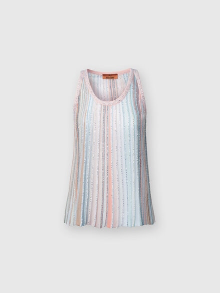 Tank top in vertical striped knit with sequins , Multicoloured  - DS24SK01BK033MSM9AH