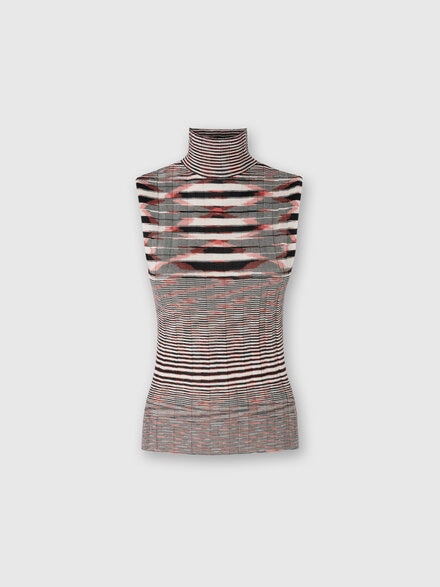 High-neck tank top in ribbed silk and cashmere , Multicoloured  - DS24SK0XBK033NFM12L