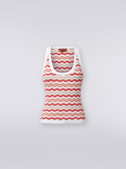 Tank top in zigzag viscose and cotton knit, Multicoloured  - DS24SK10BK034FSM9AN
