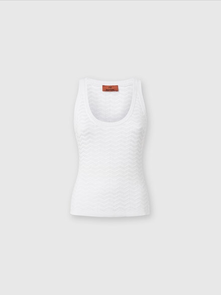 Camiseta interior de punto de viscosa y algodón zigzag, Blanco  - DS24SK11BK033W14001