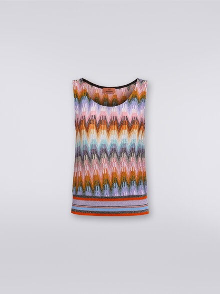 Zigzag viscose sleeveless top with lurex, Multicoloured  - DS24SK1VBR00Y5SM9CP