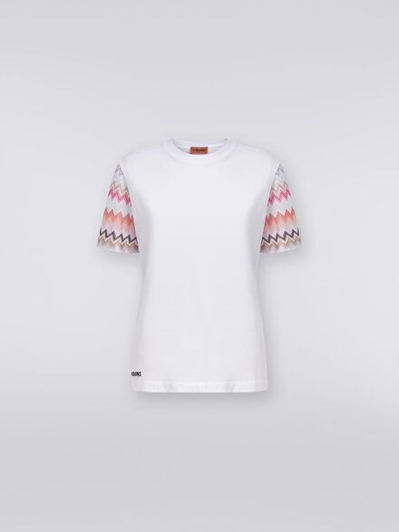 Crew-neck T-shirt in cotton with zigzag inserts, Multicoloured  - DS24SL03BJ00JUS01BD