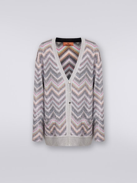 Oversized cardigan in zigzag viscose blend with sequins, Multicoloured  - DS24SM01BC0045L002B