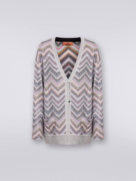 Cardigan oversize in misto viscosa zig zag con paillettes, Multicolore  - DS24SM01BC0045L002B