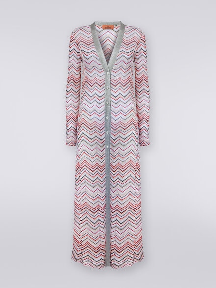 Long cardigan in zigzag knit with lurex and sequins, Multicoloured  - DS24SM0BBK033ISM9AO