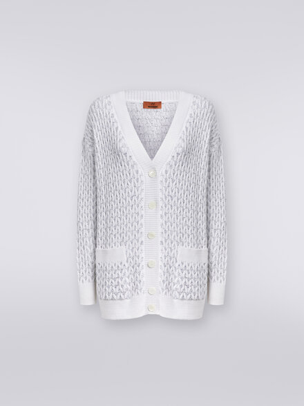 Oversized cardigan in knit with braiding and sequins, White  - DS24SM0GBK033OS00GS
