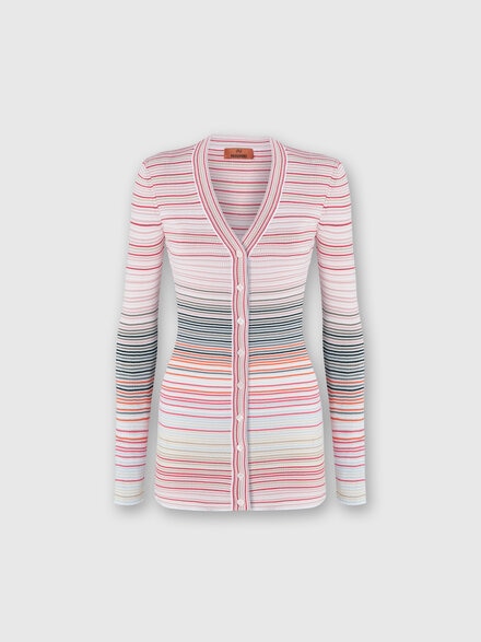 Cardigan in striped viscose and cotton , Multicoloured  - DS24SM0JBK033TSM9AT