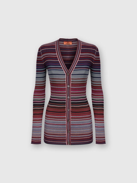 Cardigan in striped viscose and cotton , Multicoloured  - DS24SM0JBK033TSM9AU