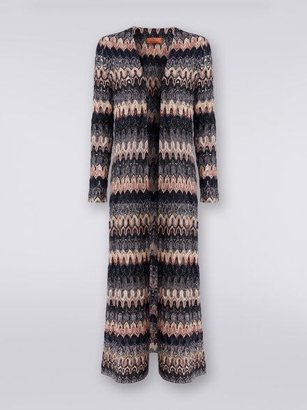 Long cardigan in lamé knit with lace-effect wave pattern, Multicoloured  - DS24SM0UBR00UOSM976