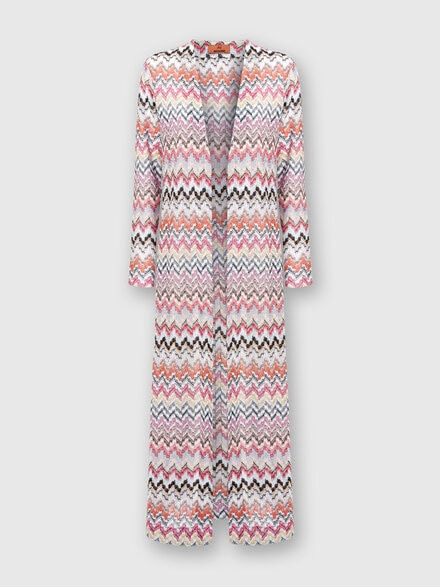 Long cardigan in zigzag lamé knit, Multicoloured  - DS24SM0UBR00UXSM975