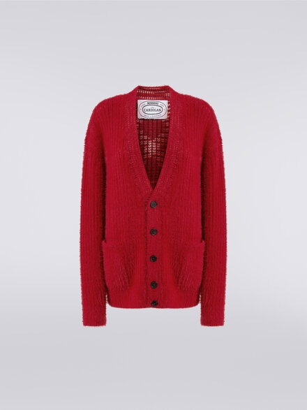 Cardigan oversize in misto lana effetto pelo, Rosso  - DS24SM0WBK026I91559