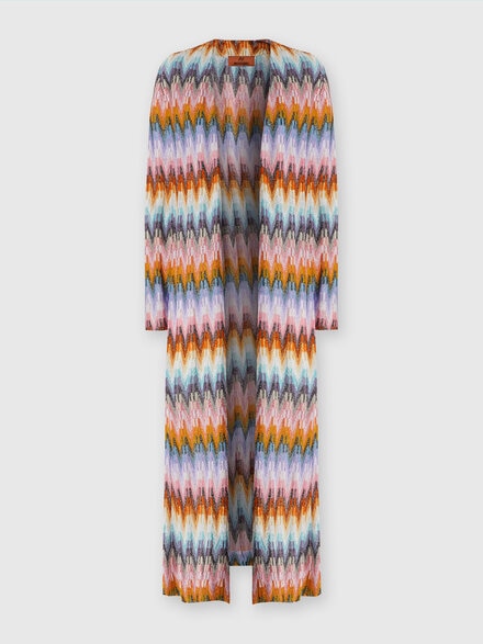 Long cardigan in zigzag knit with lamé, Multicoloured  - DS24SM18BR00Y5SM9CP