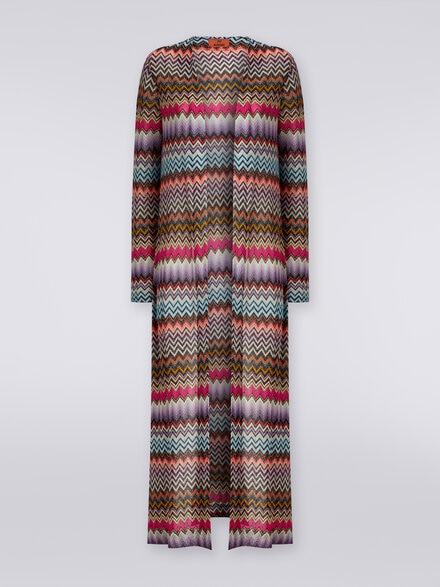 Long cardigan in viscose with zigzag pattern with lurex, Multicoloured  - DS24SM18BR00YBSM9CI