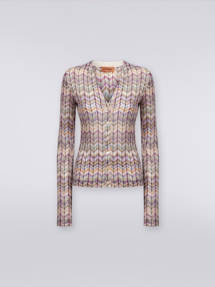 Cotton blend chevron cardigan with sequins, Multicoloured  - DS24SM1CBC004JSM9C9