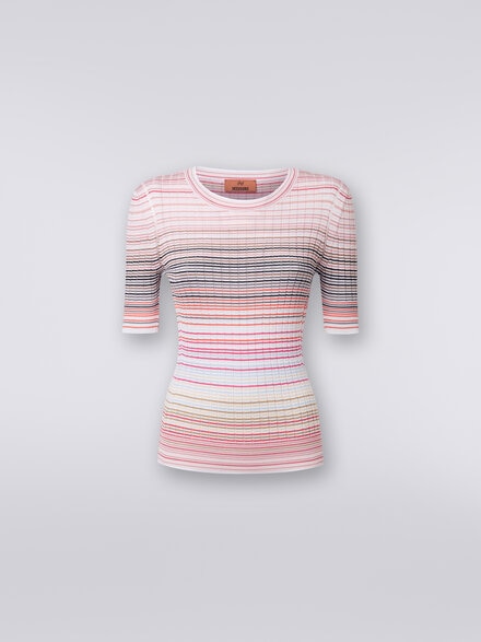 Short-sleeved crew-neck jumper in striped viscose and cotton, Multicoloured  - DS24SN0ABK033TSM9AT