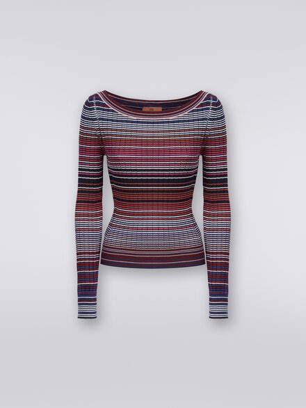 Pullover in striped viscose and cotton, Multicoloured  - DS24SN0OBK033TSM9AU