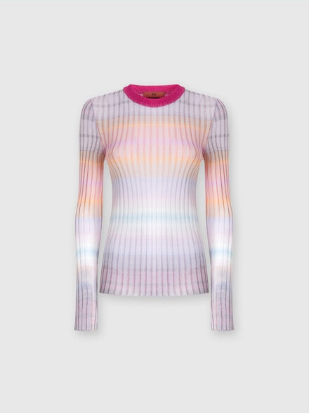 Ribbed crew-neck jumper with contrasting collar, Multicoloured  - DS24SN15BK036LSM9EM
