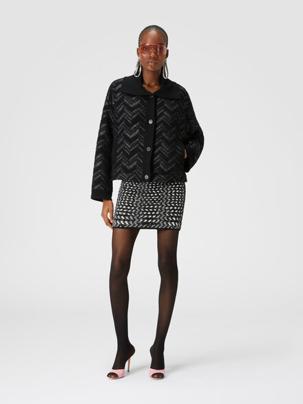 Bouclé-Strickjacke mit Lamé-Chevron, Schwarz & Mehrfarbig  - DS24WC06BW00T5S91KD