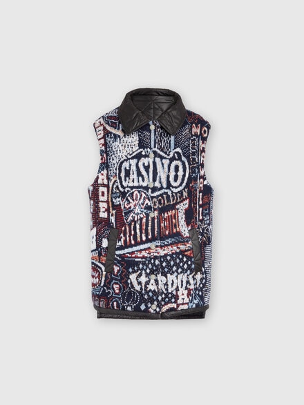 Reversible vest with stitching and lettering, Multicoloured  - DS24WC0FBK039ASM9F3