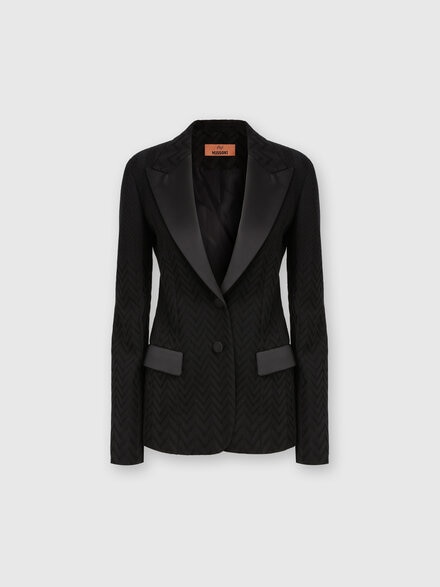 Blazer chevron con dettagli in raso, Nero    - DS24WF05BV00FM93911