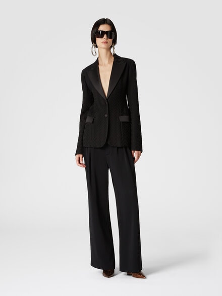 Chevron blazer with satin details, Black    - DS24WF05BV00FM93911