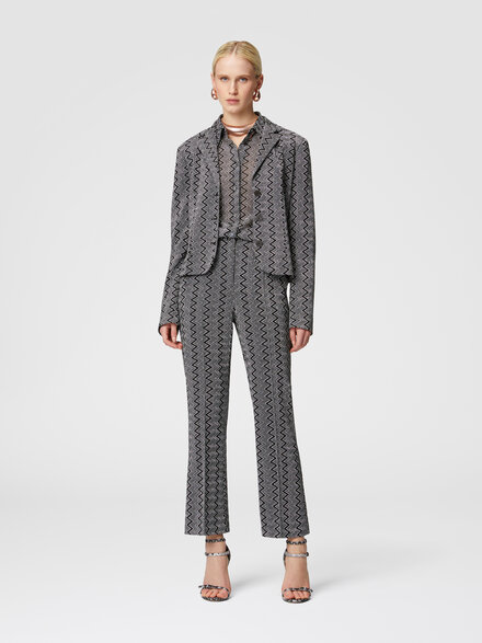 Blazer court en mélange de viscose lamée zigzag, Noir & Argent - DS24WF0PBR00ZRS91LP