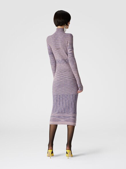Slub wool turtleneck midi dress, Blue - DS24WG06BK037ASM9FQ