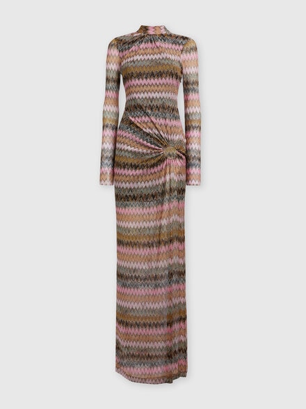 Long dress in chevron viscose and lurex with cut-out detail, Multicoloured  - DS24WG0BBR00YFS415L