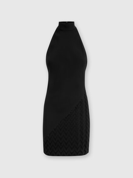 Sleeveless viscose mini-dress with chevron detail, Black    - DS24WG0EBV00F393911
