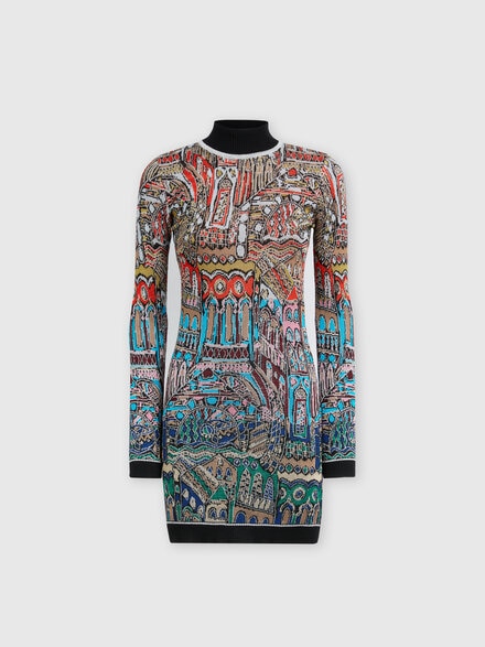 Mini-dress with Venezia jacquard motif, Multicoloured  - DS24WG0OBK038JSM9EZ