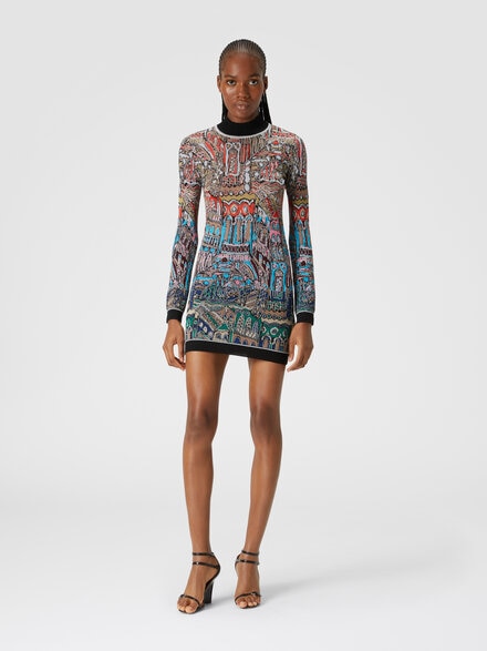 Mini-dress with Venezia jacquard motif, Multicoloured  - DS24WG0OBK038JSM9EZ