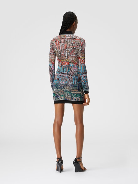 Mini-dress with Venezia jacquard motif, Multicoloured  - DS24WG0OBK038JSM9EZ