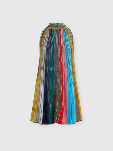 Sleeveless mini-dress in lamé pleated knit, Multicoloured  - DS24WG0PBK038MSM9EW
