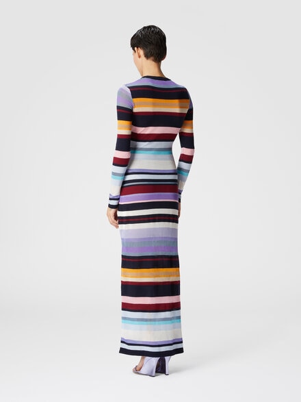 Long dress in striped stockinette stitch, Multicoloured  - DS24WG0QBK038ISM9EU