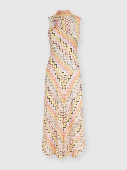 Long sleeveless dress with gathered neckline, Multicoloured  - DS24WG0VBR00YES01CM