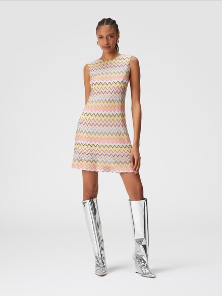 Sleeveless zig zag viscose mini-dress, Multicoloured  - DS24WG0WBR00YES01CM